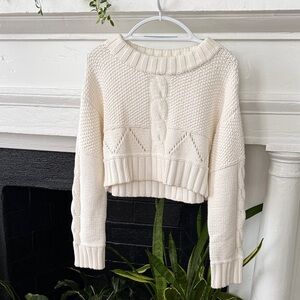 525 America Cream Cable-Knit Cropped Sweater